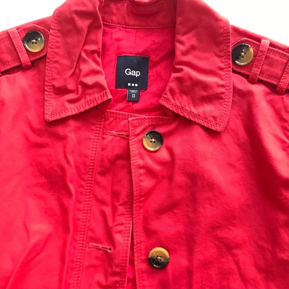 GAP Tomato Red Long Boxy Trench Coat Women's XS 100% COTTON - Picture 3 of 11